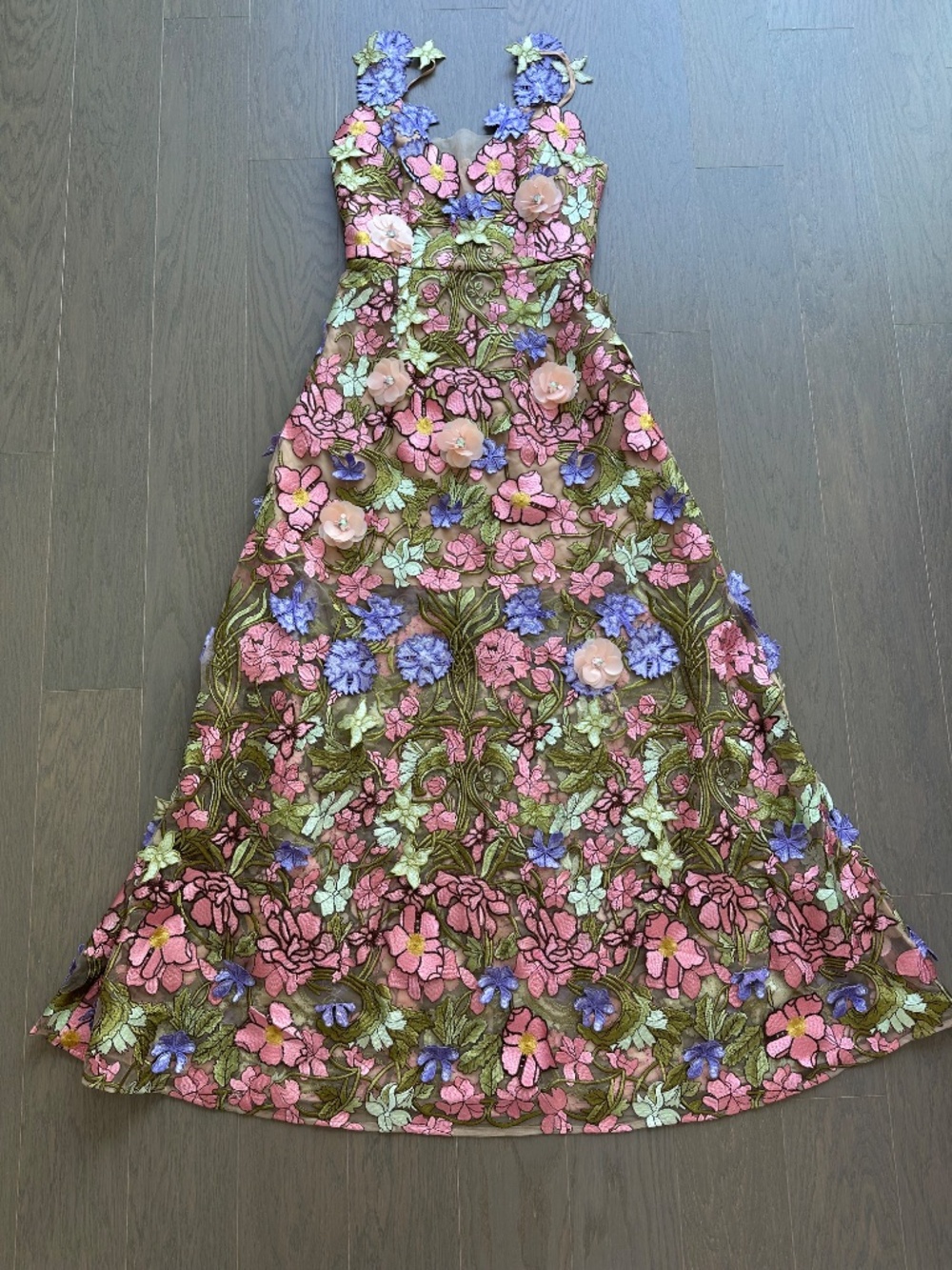 ELLIATT Flora A-Line Gown Pink Green Floral 3D Flower Embellished Dress - SMALL - Picture 2 of 11